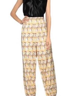 Tory Burch Cream, Yellow and Black Printed High-Waist Pants